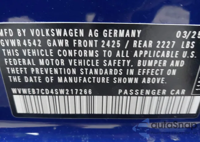 WVWEB7CD4SW217266: 44007731