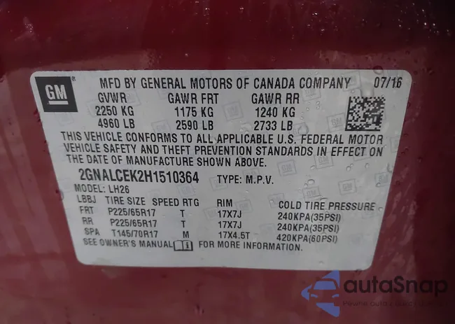 2GNALCEK2H1510364: 44007748