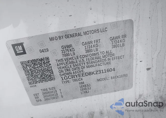 1GCRYEED8KZ311604: 44007821