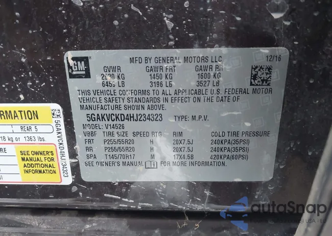 5GAKVCKD4HJ234323: 44007847