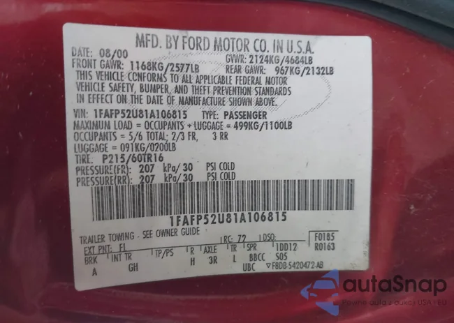 1FAFP52U81A106815: 44007994