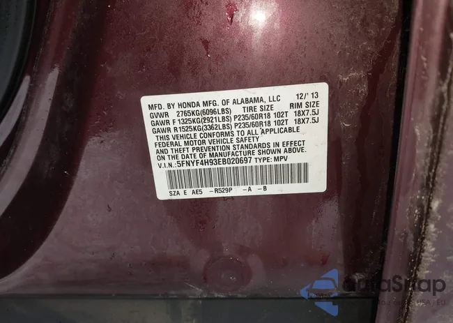 5FNYF4H93EB020697: 44007998