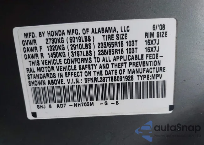 5FNRL38778B091928: 44008003