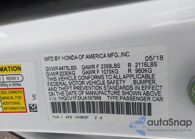 1HGCV1F3XJA167968: 44008039