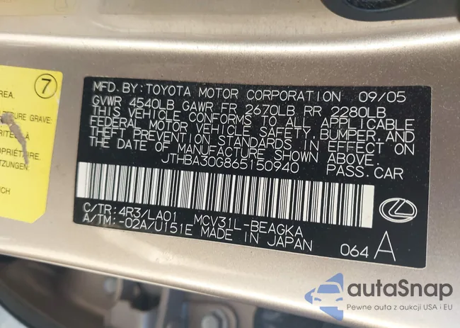 JTHBA30G865150940: 44008043