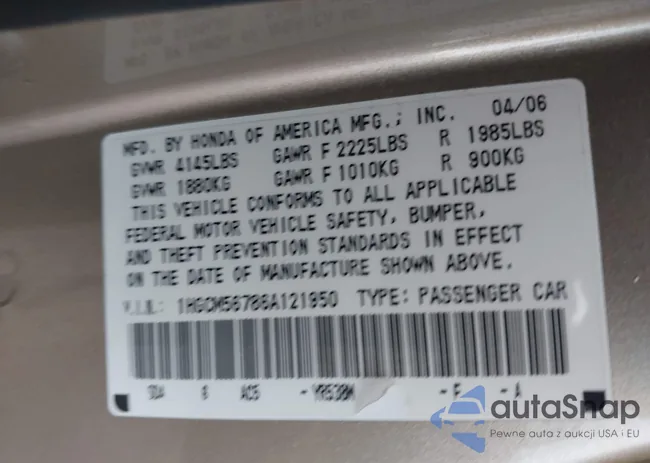 1HGCM56786A121950: 44007462