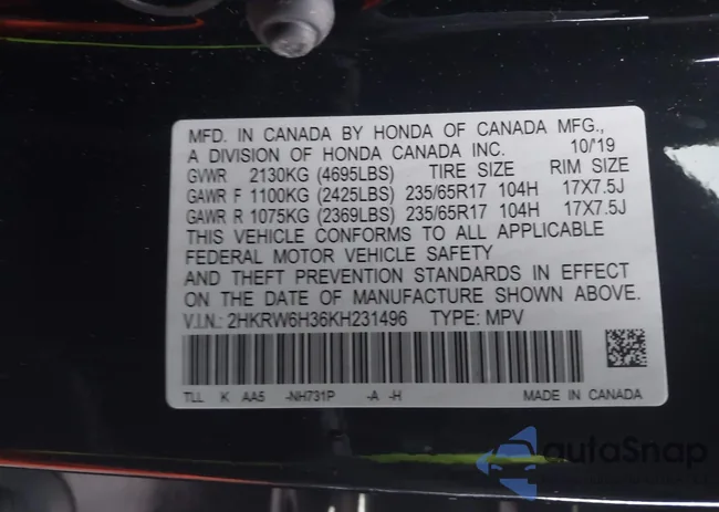 2HKRW6H36KH231496: 44007478