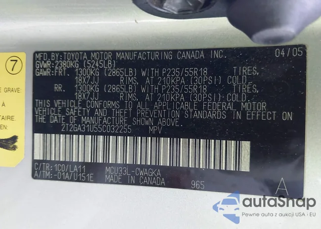 2T2GA31U55C032255: 44007567