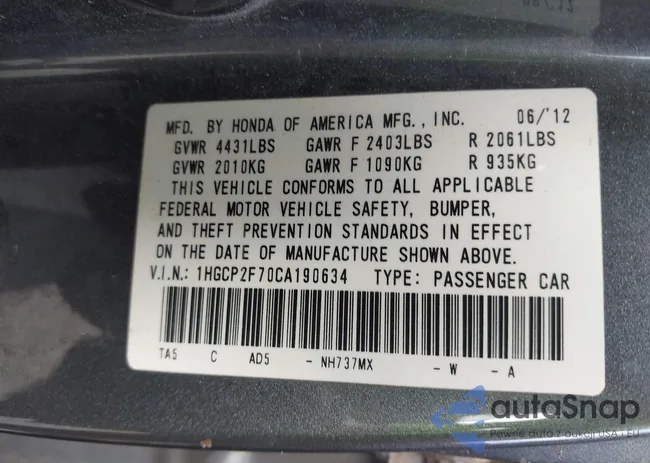 1HGCP2F70CA190634: 44007590