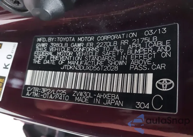 JTDKN3DUXD5612028: 44008941