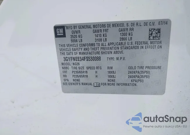 3GYFNEE34FS530088: 44009076