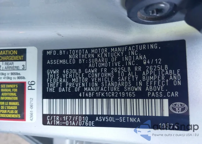 4T4BF1FK1CR219165: 44008281