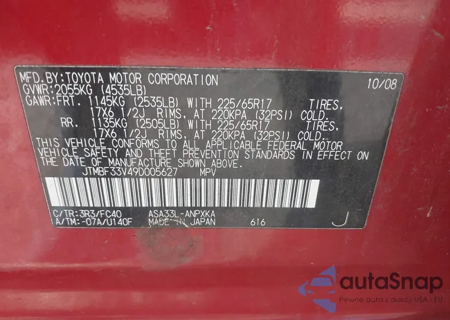 JTMBF33V49D005627: 44008505