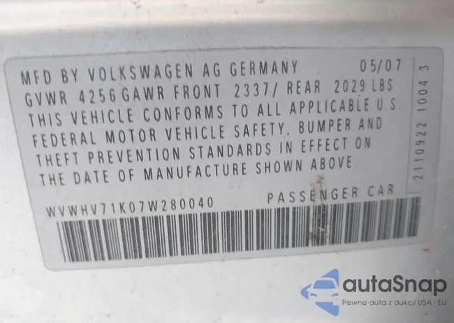 WVWHV71K07W280040: 44008570