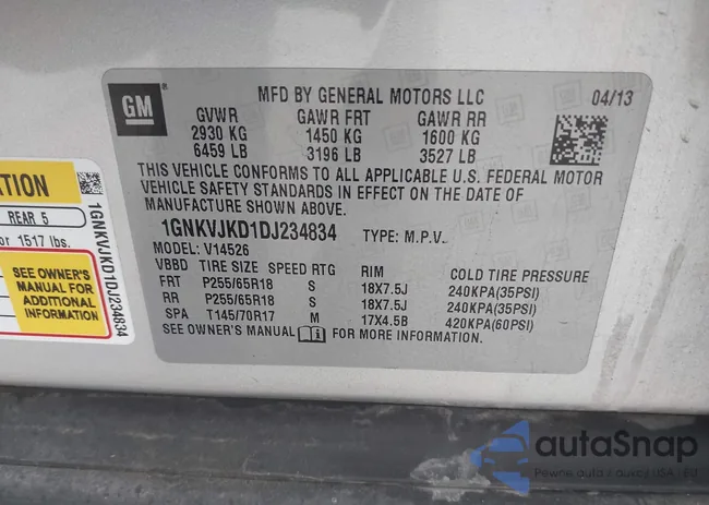 1GNKVJKD1DJ234834: 44008586