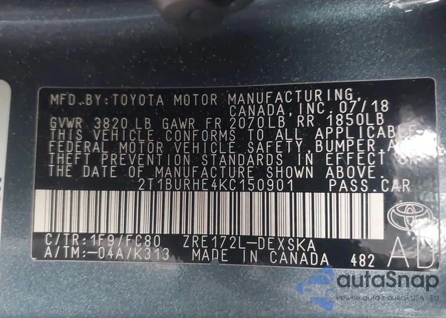 2T1BURHE4KC150901: 44009687