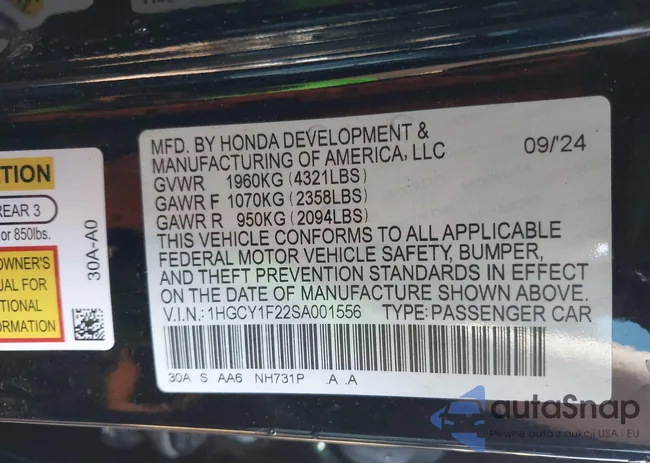 1HGCY1F22SA001556: 44009696