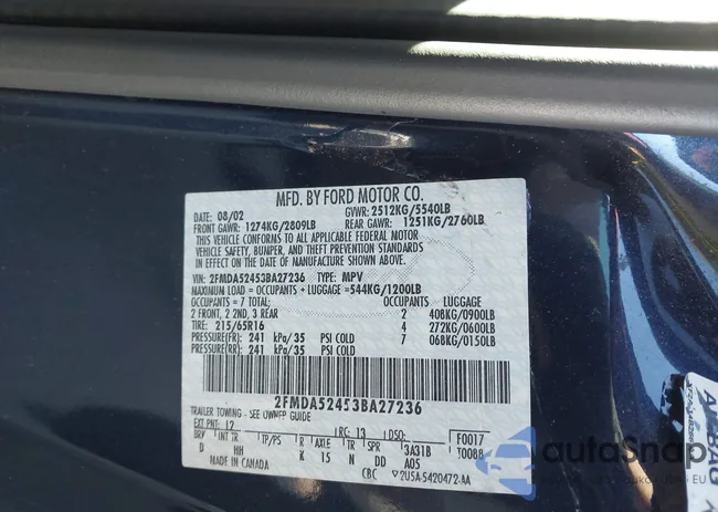 2FMDA52453BA27236: 44009833