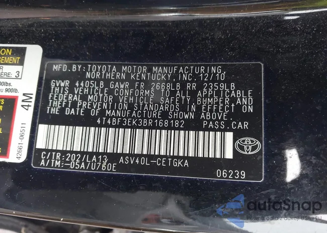 4T4BF3EK3BR168182: 44009861