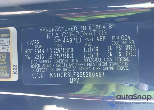 KNDCR3LF3S5280457: 44009900