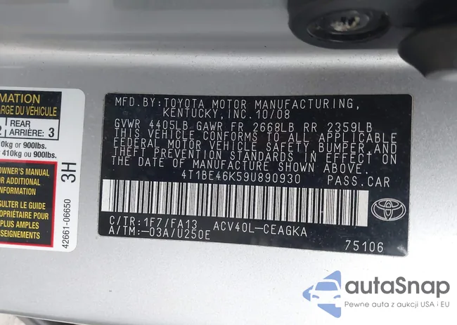 4T1BE46K59U890930: 44010036