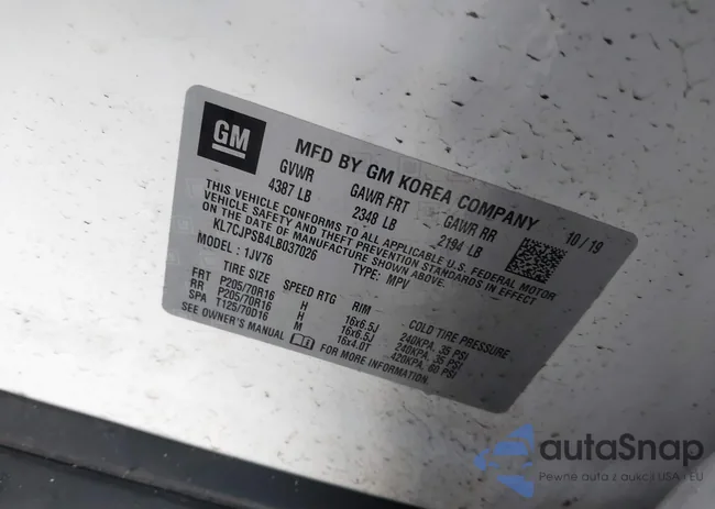 KL7CJPSB4LB037026: 44010145