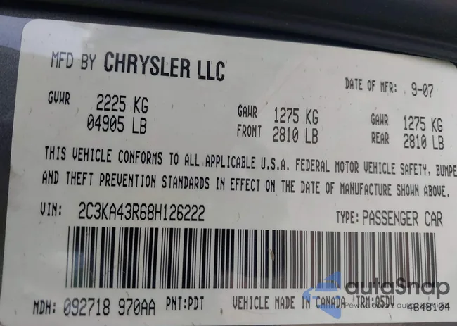 2C3KA43R68H126222: 44009255
