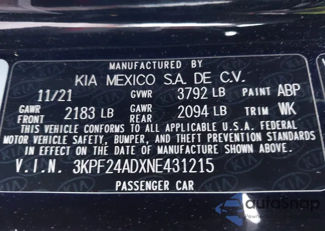 3KPF24ADXNE431215: 44009289