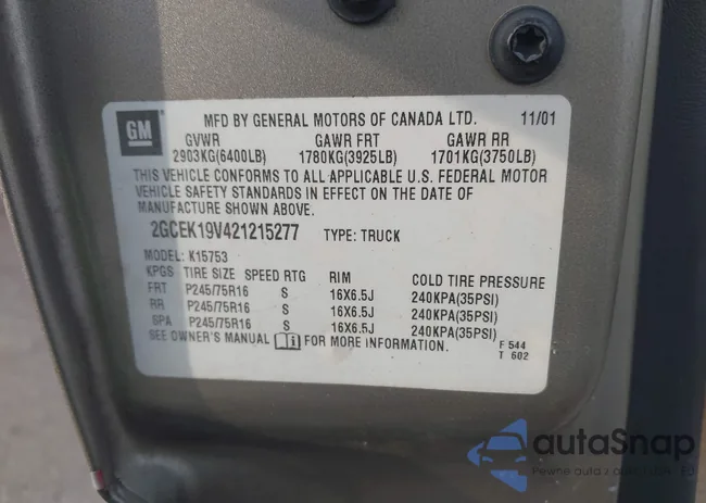 2GCEK19V421215277: 44009337