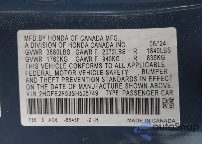 2HGFE2F53SH505749: 44009400