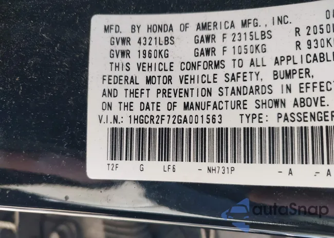 1HGCR2F72GA001563: 44009545