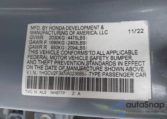 1HGCV2F3XNA023686: 44009569