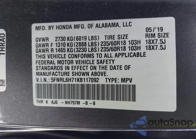 5FNRL6H71KB117092: 44010667