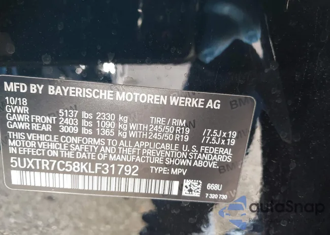 5UXTR7C58KLF31792: 44010709