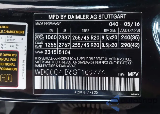 WDC0G4JB6GF109776: 44010738