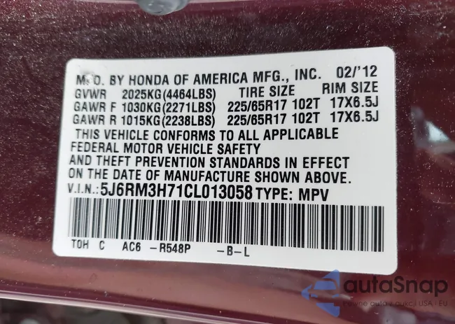 5J6RM3H71CL013058: 44010829