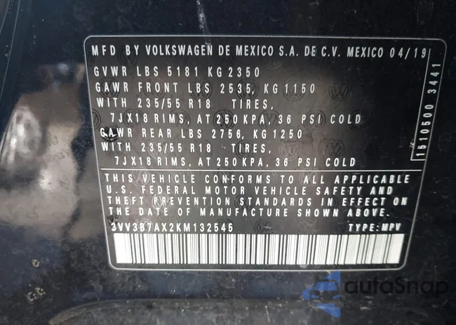 3VV3B7AX2KM132545: 44010889