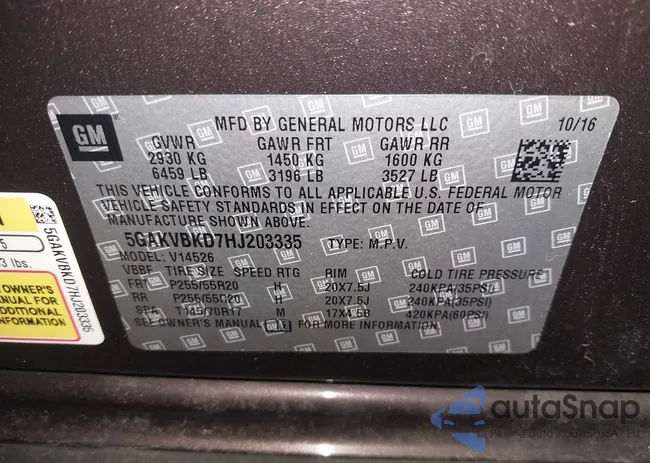 5GAKVBKD7HJ203335: 44010892