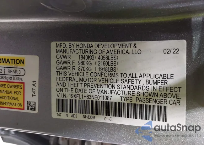 19XFL1H83NE011087: 44010976