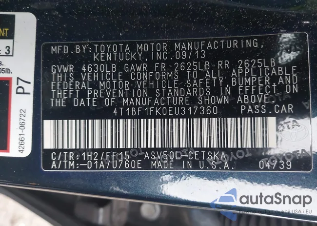 4T1BF1FK0EU317360: 44010373