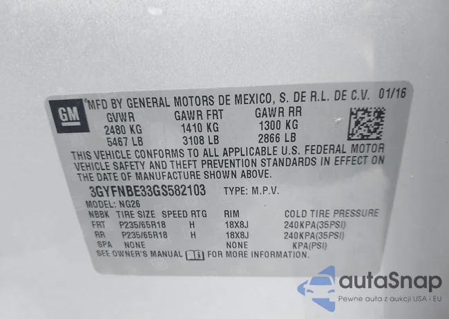 3GYFNBE33GS582103: 44010521