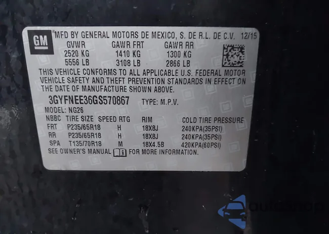 3GYFNEE36GS570867: 44010522