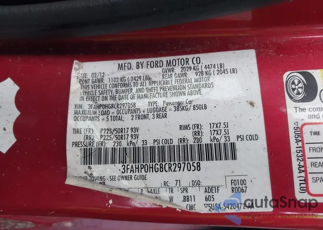 3FAHP0HG8CR297058: 44010565