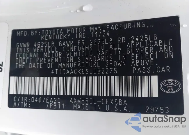 4T1DAACK6SU082275: 44010598