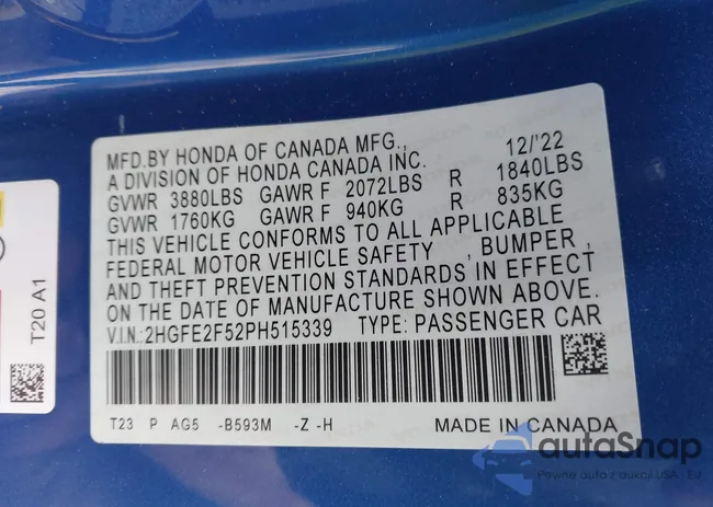 2HGFE2F52PH515339: 44011647