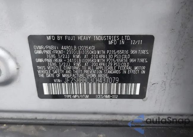 JF2SHBBC3CH437079: 44011661