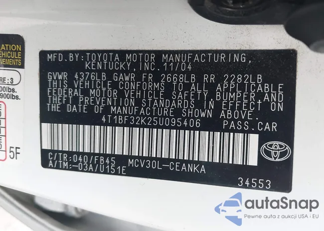 4T1BF32K25U095406: 44011665