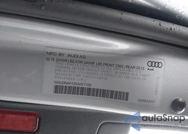 WAUDNAF43KA057158: 44012073