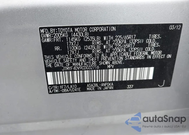 JTMYF4DV9CD032716: 44012128