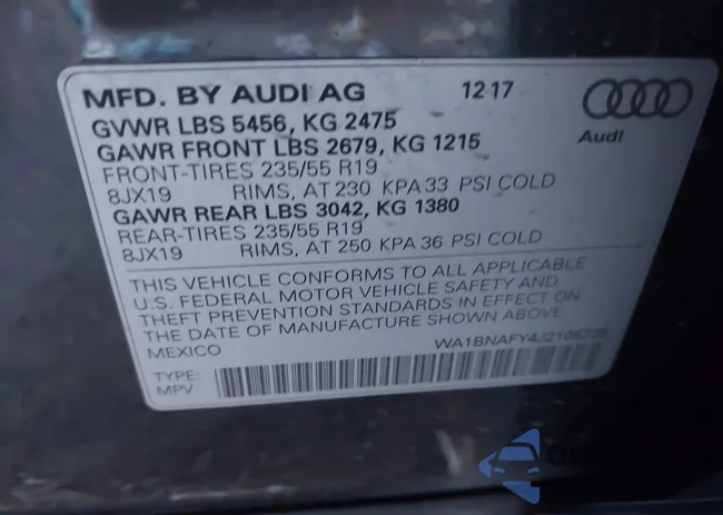 WA1BNAFY4J2105735: 44012172